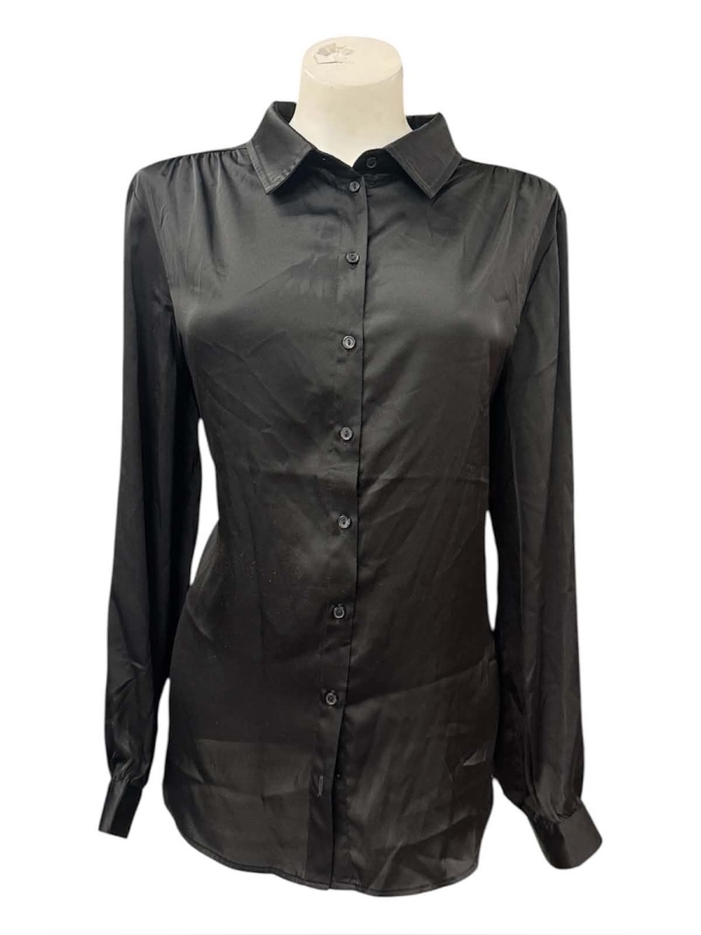 cleo Black Long-Sleeve Button Down Shirt Size L